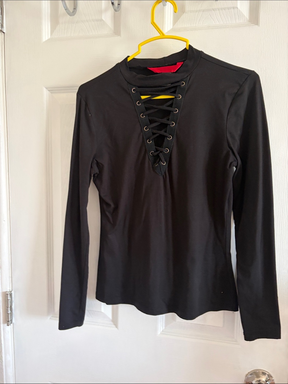 Women’s Black Lace-Up Long Sleeve Top